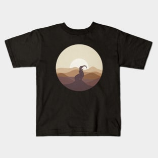 Flat Landscape Ibex Desert Animal Silhouette Kids T-Shirt